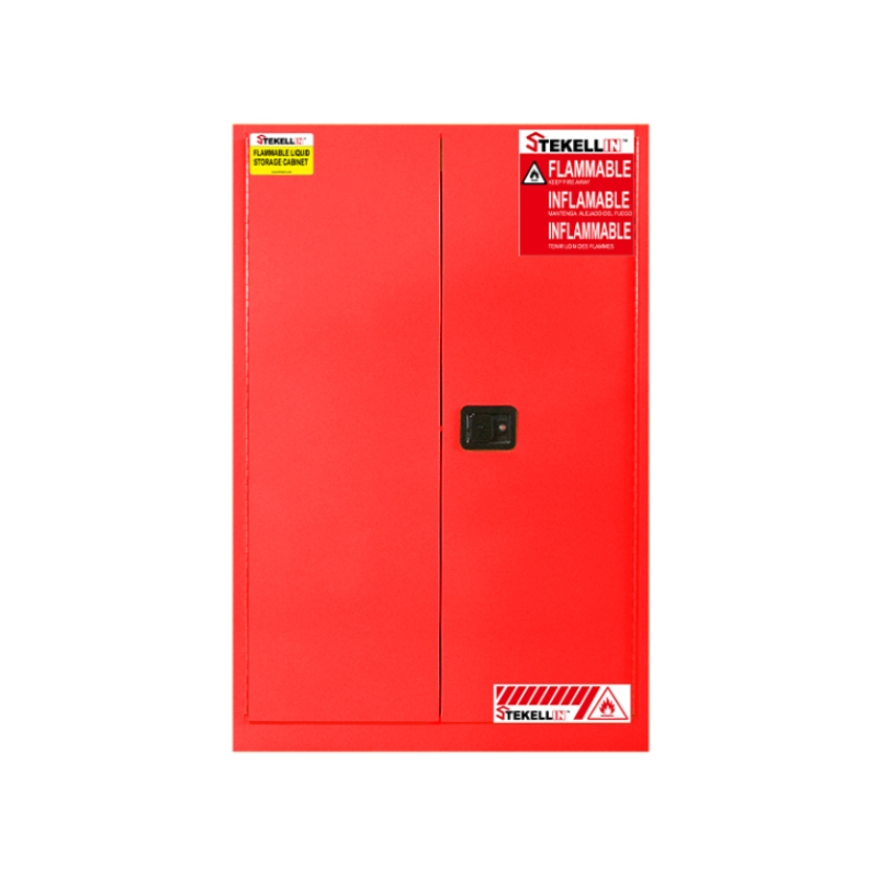 Combustible Safety Cabinet, 90 Gallon, Red, Double Door, Manual/Self-closing Door Type (90 Gal/340 L)