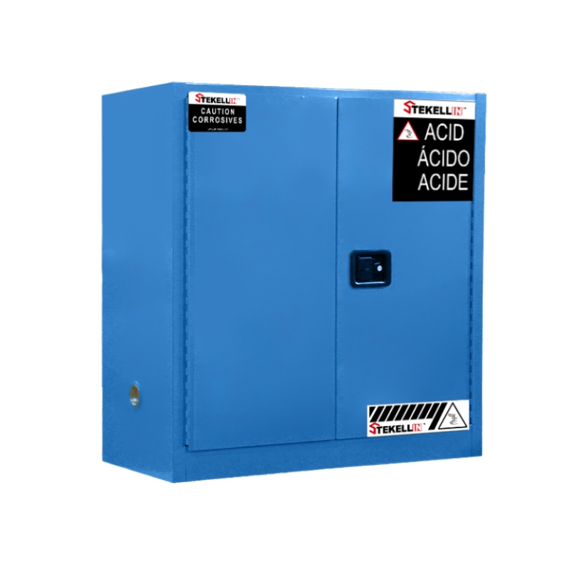 Corrosive/ Acid Safety Cabinet, 30 Gallon, Blue, Double Door, Manual/Self-closing Door Type (30 Gal/114 L)