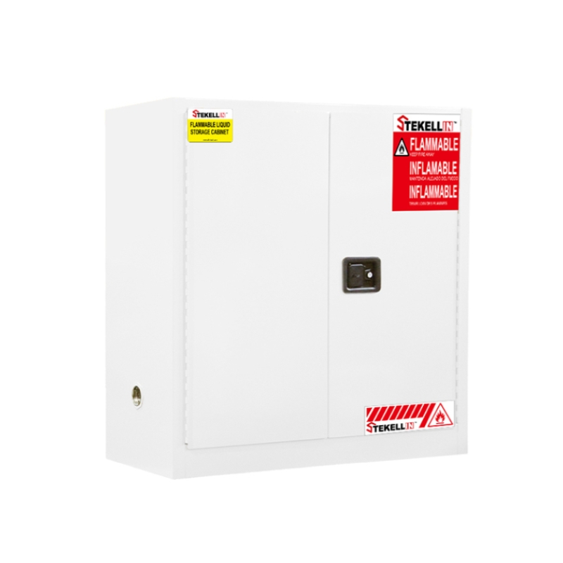 Flammable Safety Cabinet, 30 Gallon, White, Double Door, Manual/Self-closing Door Type (30 Gal/114 L)