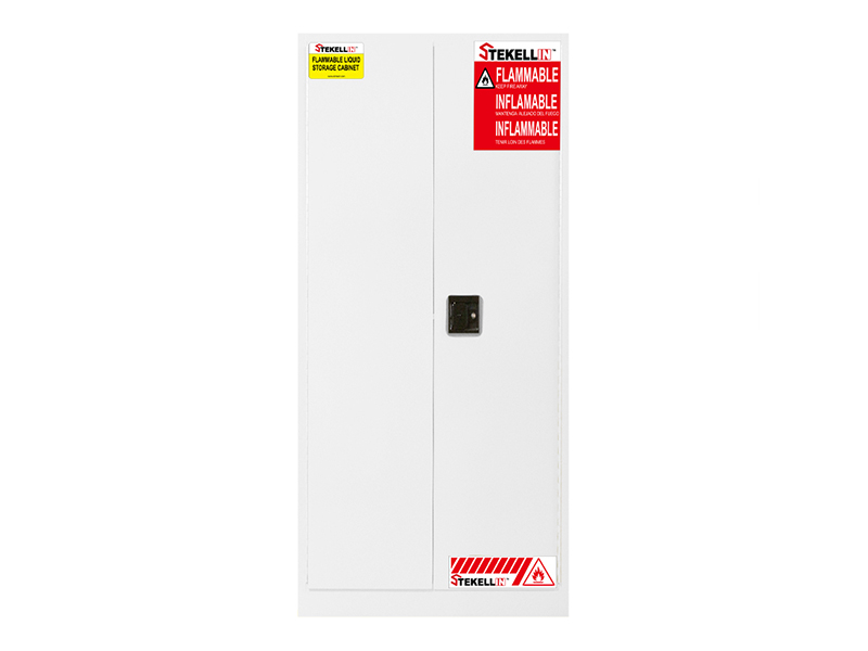 Flammable Safety Cabinet, 60 Gallon, White, Double Door, Manual/Self-closing Door Type (60 Gal/227 L)