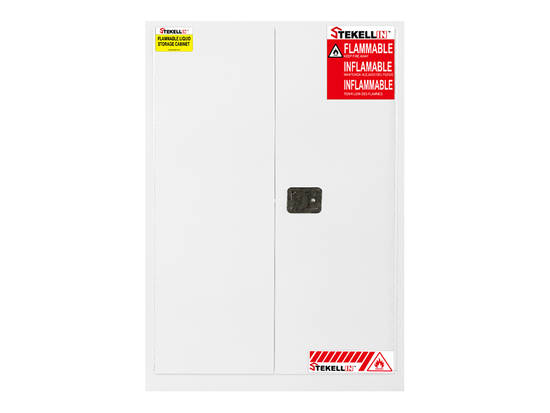 Flammable Safety Cabinet, 110 Gallon, White, Double Door, Manual/Self-closing Door Type (110 Gal/415 L)