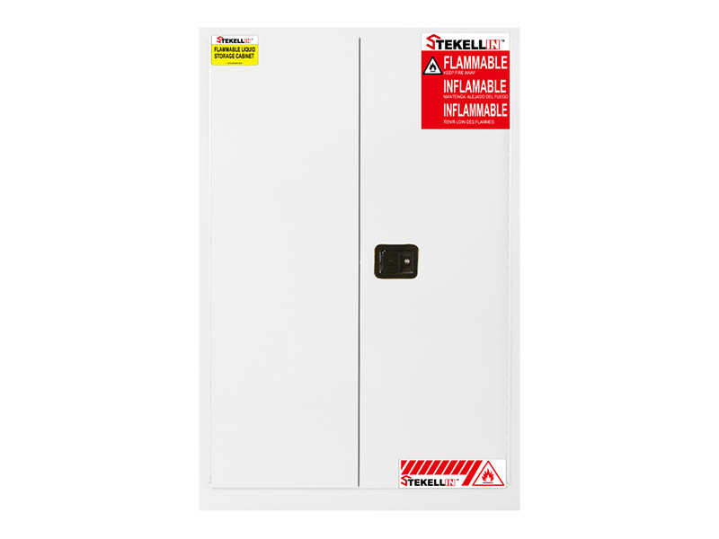 Flammable Safety Cabinet, 45 Gallon, White, Double Door, Manual/Self-closing Door Type (45 Gal/170 L)