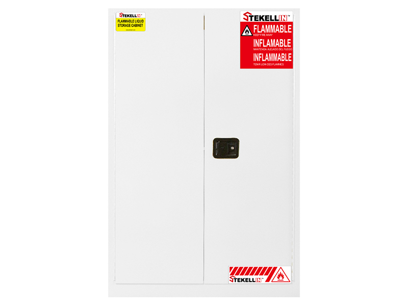 Flammable Safety Cabinet, 90 Gallon, White, Double Door, Manual/Self-closing Door Type (90 Gal/340 L)