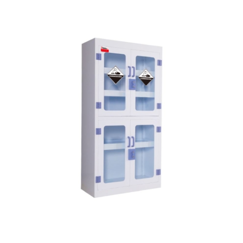 PP Medicine/ Reagent Storage Cabinet, White, Four Doors Type, With 4 Visible Windows