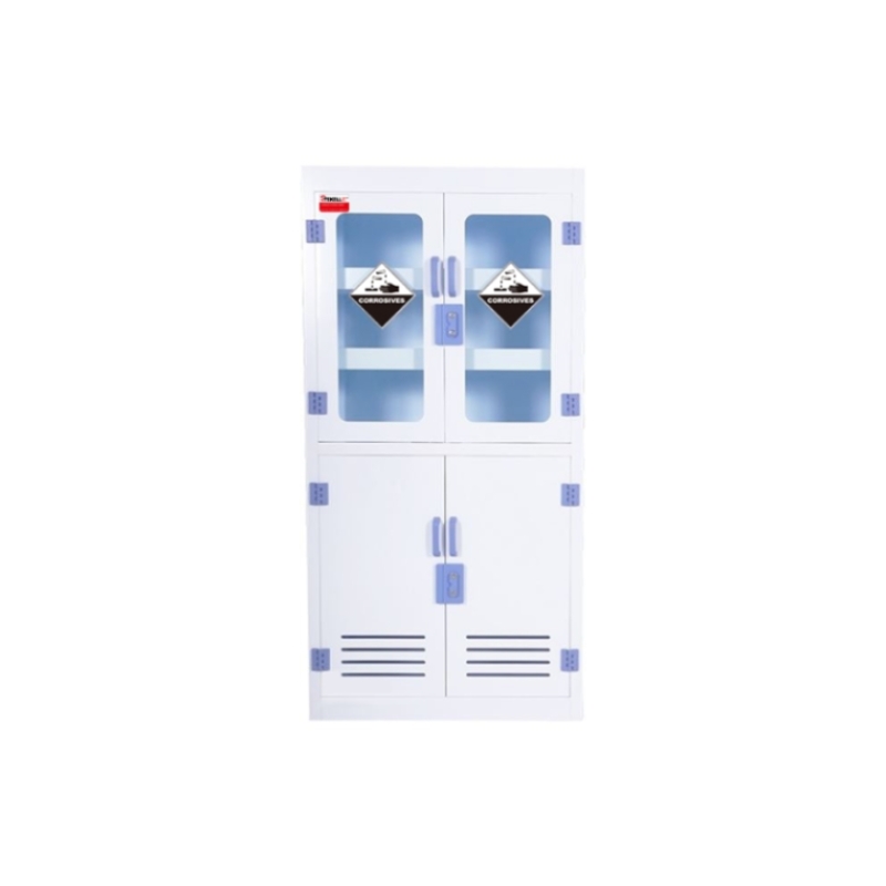 PP Medicine/ Reagent Storage Cabinet, White, Four Doors Type, With 2 Visible Windows