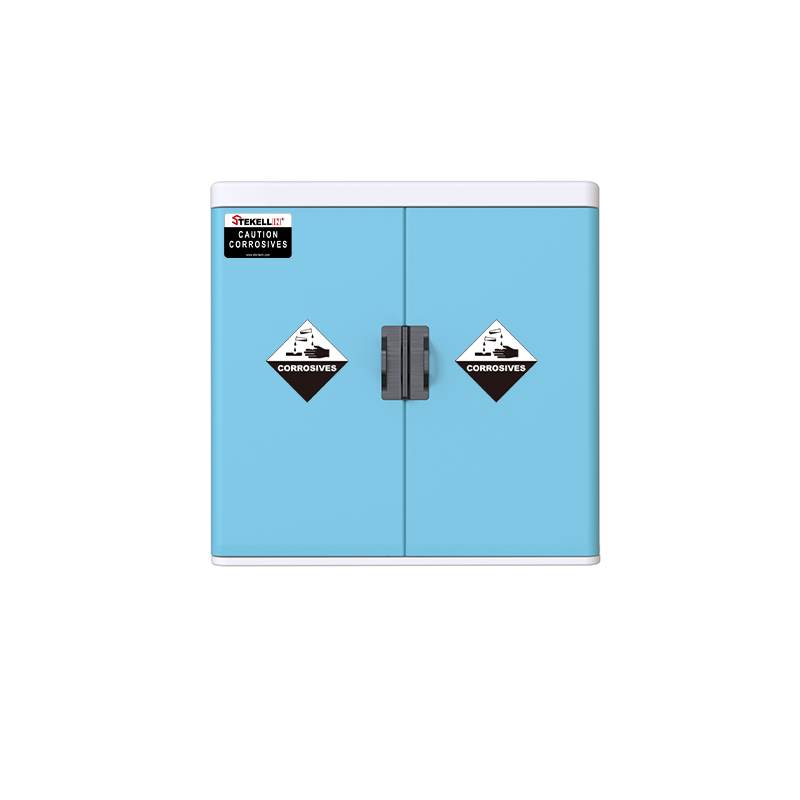 Polyethylene Lab Acid Safety Cabinet, White/ Blue, Double Doors/ Without Window