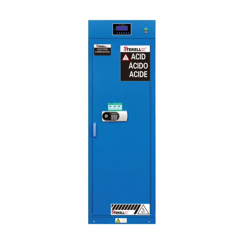 Intelligent Chemicals Safety Storage Cabinets, Outer Steel, Inner PP, Yellow or Blue, Width 590mm