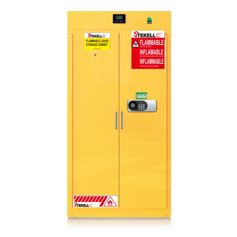 Intelligent Chemicals Safety Storage Cabinets, Outer Steel, Inner PP, Yellow, Width 900mm