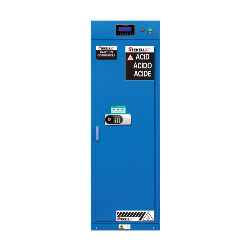 Intelligent Chemicals Safety Storage Cabinets, Outer Steel, Inner PP, Yellow or Blue, Width 590mm, With Alarm