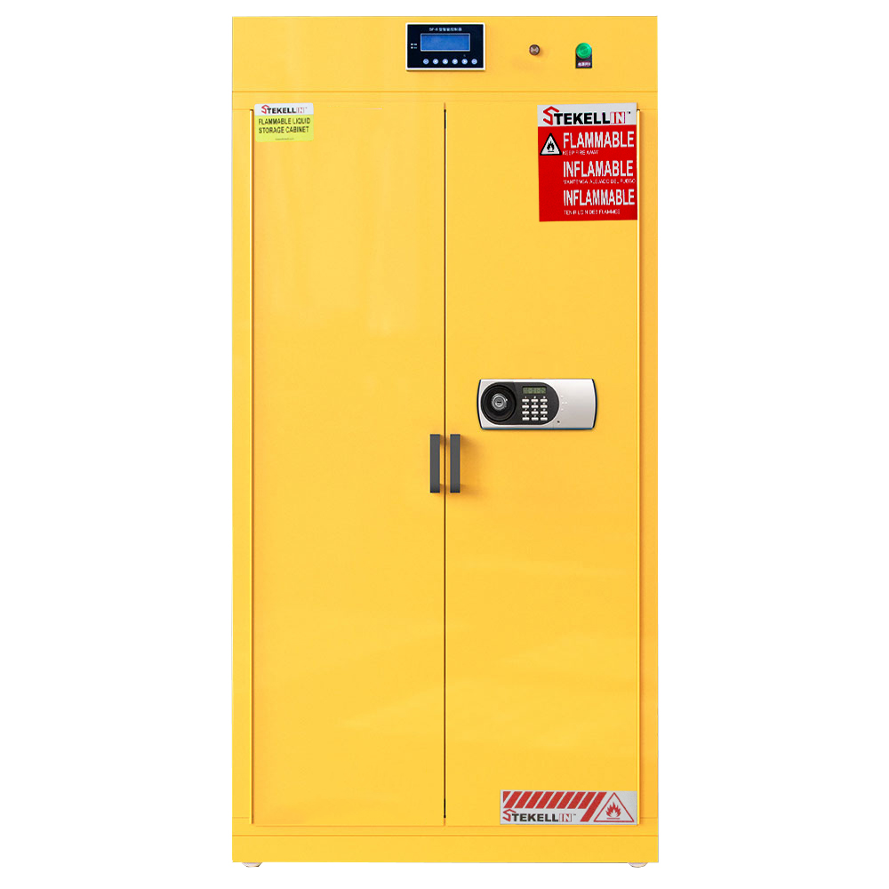 Intelligent Chemicals Safety Storage Cabinets, Outer Steel, Inner PP, Yellow, Width 900mm, With Alarm