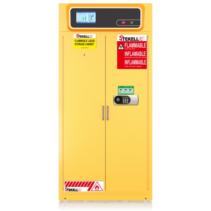 Intelligent Chemicals Safety Storage Cabinets, Outer Steel, Inner PP, Yellow, Width 900mm, Ductless with Filters