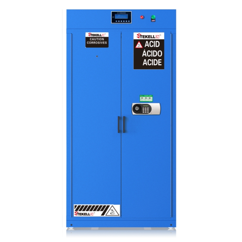 Intelligent Chemicals Safety Storage Cabinets, Outer Steel, Inner PP, Blue, Width 900mm, With Alarm