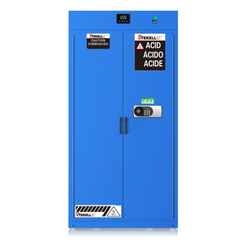 Intelligent Chemicals Safety Storage Cabinets, Outer Steel, Inner PP, Blue, Width 900mm