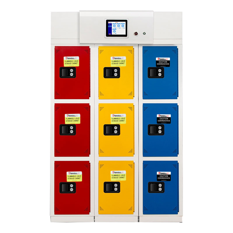 Smart Partitioned Chemicals Storage Cabinet, with Yellow/Red/ Blue/ White Optional Combination Colors , 3 Grids and 3 Columns, with Filters