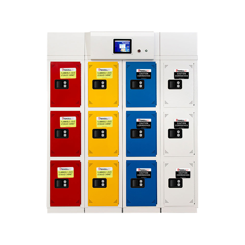 Smart Partitioned Chemicals Storage Cabinet, with Yellow/Red/ Blue/ White Optional Combination Colors , 4 Grids and 4 Columns, with Filters