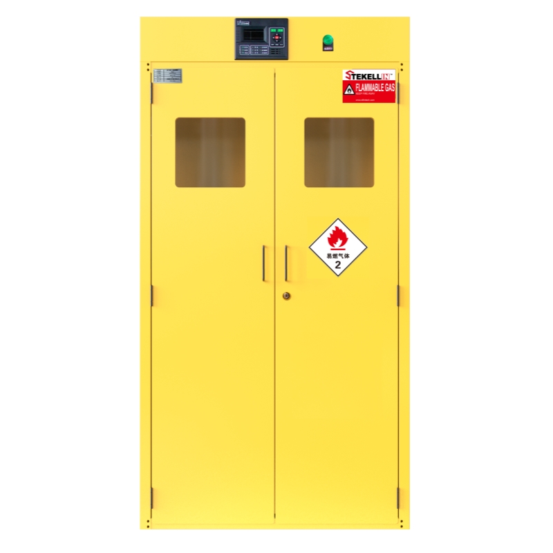 Gas Cylinder Storage Cabinets, Flammable Gas Storage, Yellow, Manual Door Type/ 3 Vertical Gas Cylinders
