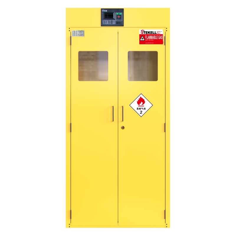 Gas Cylinder Storage Cabinets, Flammable Gas Storage, Yellow, Manual Door Type/ 2 Vertical Gas Cylinders