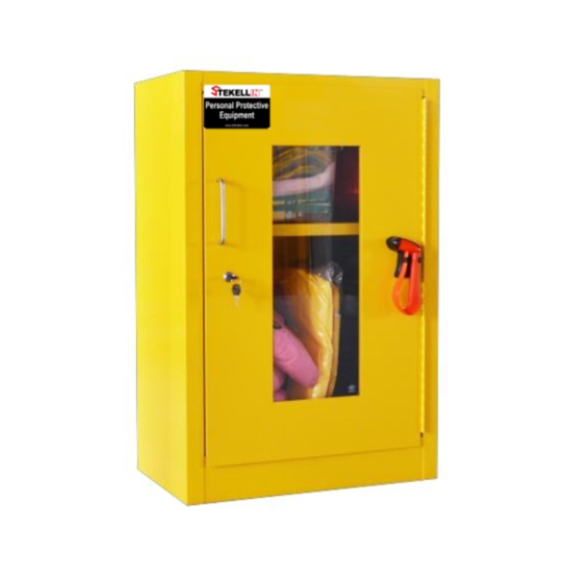 Emergency Equipment Cabinets (PPE Cabinet), Yellow, Single Door/ Manual Door Type/ Height 900mm/ With Visible Window