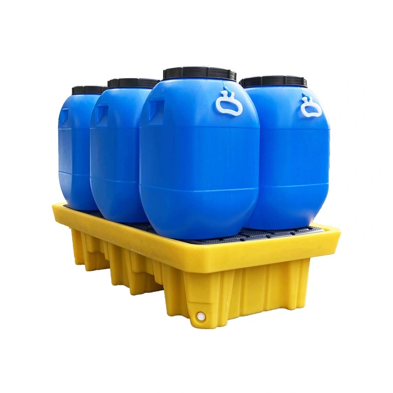 PE Spill Containment Pallet With Drain, Yellow/Black, Height 300mm, for 2 Drums