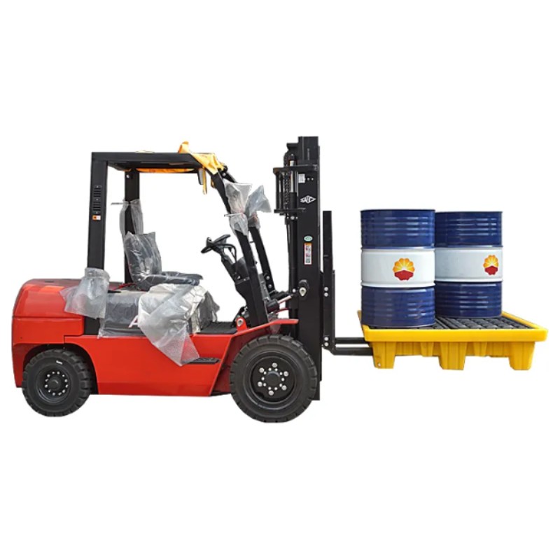 PE Spill Containment Pallet With Drain, Yellow/Black, Height 300mm, for 4 Drums