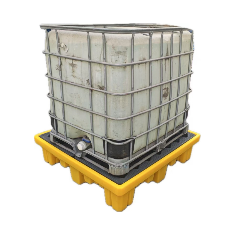 PE Spill Containment Pallet for IBC Barrels, with Drain, Yellow/Black, Height 300mm, 1 IBC Drum